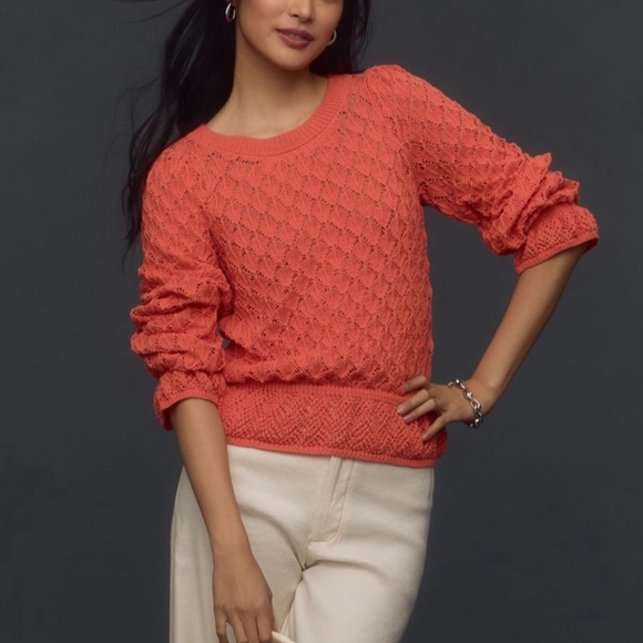 Anthropologie Sweaters - Anthropologie Flounce Hem Pointelle Sweater Large New With Tags